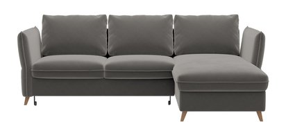 Corner sofa with sleeping function Bastimento L-shaped with storage universal gray-brown hydrophobic velvet