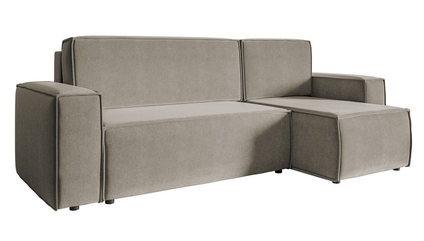 Copertino L-shaped corner sofa with sleeping function with storage, universal, gray-beige, hydrophobic velvet