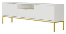 Diargo 175 cm two-door TV cabinet with a drawer and a niche, white on a gold frame