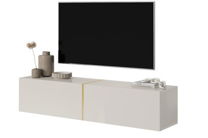 Bisira TV cabinet 140 cm Gray beige with gold insert