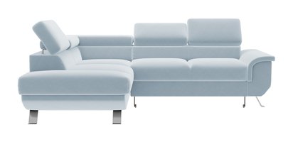 Carenero L-shaped corner sofa with sleeping function with container and adjustable headrests, blue hydrophobic velvet, left-hand side