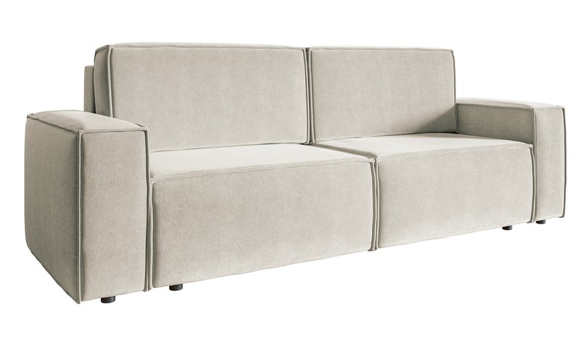 Copertino three-seater sofa bed, light beige, hydrophobic velvet