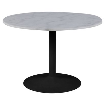 Fliese round dining table diameter 110 cm white marble on a black base