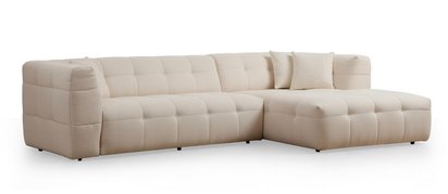 Vallume L-shaped beige quilted corner sofa, right-hand side