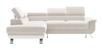 Carenero L-shaped corner sofa with sleeping function with storage and adjustable headrests, cream hydrophobic velvet, left-sided