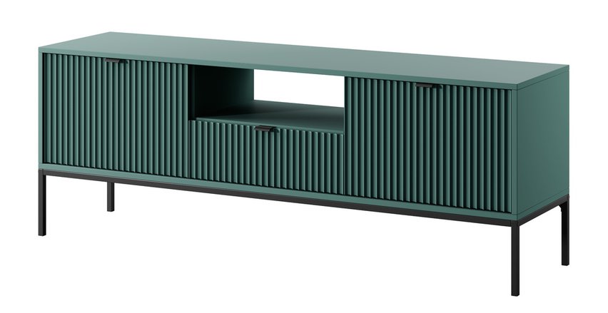 Vellore 154 cm green TV cabinet with grooved fronts, black handles and NOVA RTV-154 frame