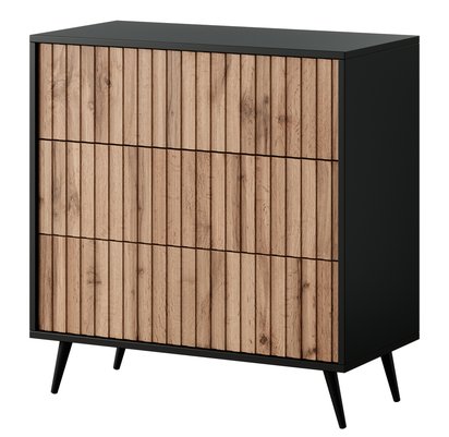 Bello three-drawer chest of drawers, wotan oak, with black legs