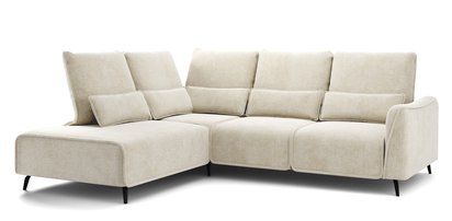 Rumbia L-shaped corner sofa with Storm 02 side, black legs, left-hand side