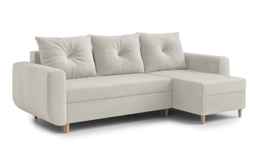 Corner sofa with sleeping function Lamarry L-shaped with container universal Paros 01 velour