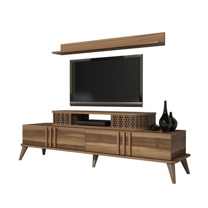 Tauturon Walnut TV Cabinet with Wall Shelf