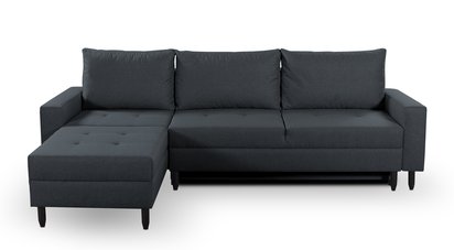 Corner sofa with sleeping function Ninetta Mini Rino 97 with a container in a hydrophobic fabric, wenge legs, left-hand side