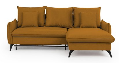 Corner sofa with sleeping function Cambiano L-shaped with storage mustard velvet hydrophobic right-hand side