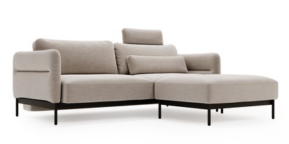 Solianero three-seater sofa with a beige wicker pouf