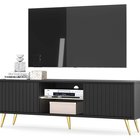 Meuble TV Bello avec façades à lamelles, 135 cm, noir, avec pieds dorés