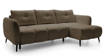 Odisso L-shaped corner sofa with sleeping function with Catch Me 03 boucle container, right-hand