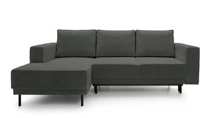 Rodario mini gray corner sofa with sleeping function with left-hand corduroy container