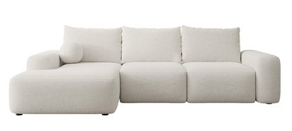 Carnos L-shaped corner sofa with sleeping function, single cushions Moly 02, left-sided hydrophobic chenille