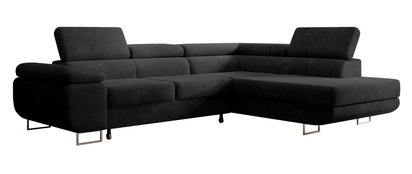 Stevil L-shaped corner sofa with sleeping function with Poso 135 container, right-hand corduroy