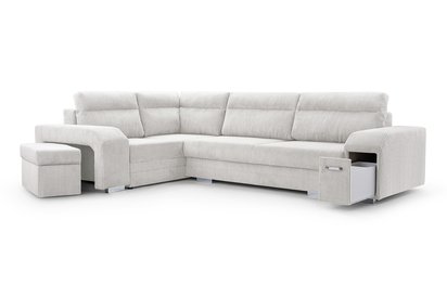 Umill L-shaped corner sofa with sleeping function with containers with a bar and a pouf Lincoln 83 left-hand side