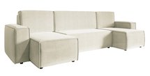 Copertino U-shaped corner sofa with sleeping function with storage, universal cream hydrophobic velvet