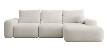 Carnos L-shaped corner sofa with sleeping function, with a ball, single Moly 02 pillows, right-handed hydrophobic chenille