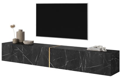 Bisira TV cabinet, 200 cm, black marble with gold insert