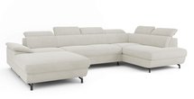 Corner sofa with sleeping function Lambo U-shaped Castel 03 with container, black legs, right-hand side