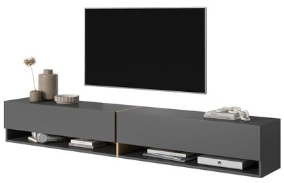 Mirrgo TV cabinet, 200 cm, graphite with artisan oak inserts