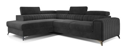 Corner sofa with sleeping function Negreiros L-shaped with container and adjustable headrests dark gray water-repellent velvet left-hand side