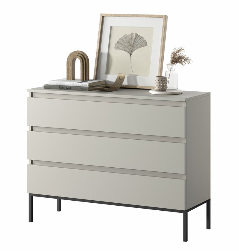 Bemmi three-drawer chest of drawers, beige with black legs