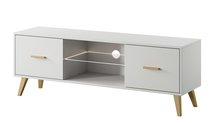 Savoni I TV cabinet, 140 cm, white with gold legs and handles