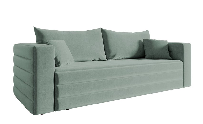 Three-seater sofa Lilla Amon 27 with a container in hydrophobic velor fabric, black legs