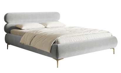 Upholstered bed 180x200 cm Roule with storage, metal frame Amon 09, hydrophobic velvet, gold legs