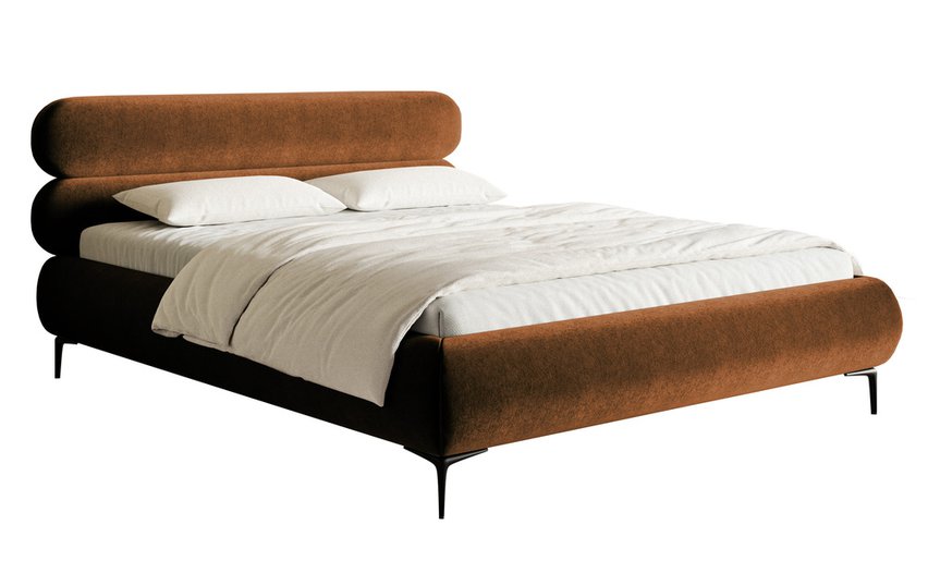 Upholstered bed 140x200 cm Roule Amon 24 hydrophobic velvet black legs