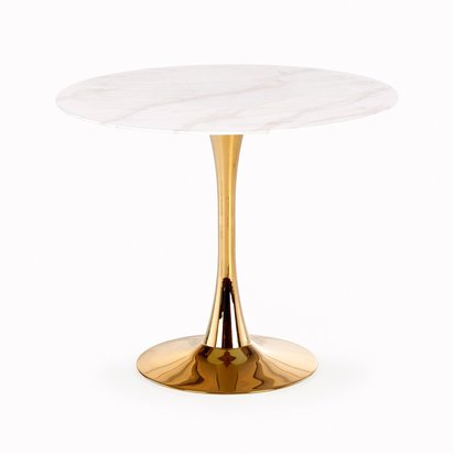 Luteness Dining Table Round Diameter 90cm White Marble/Gold