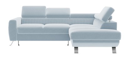 Bambito L-shaped corner sofa with sleeping function with container and adjustable headrests, blue hydrophobic velvet, right-hand side