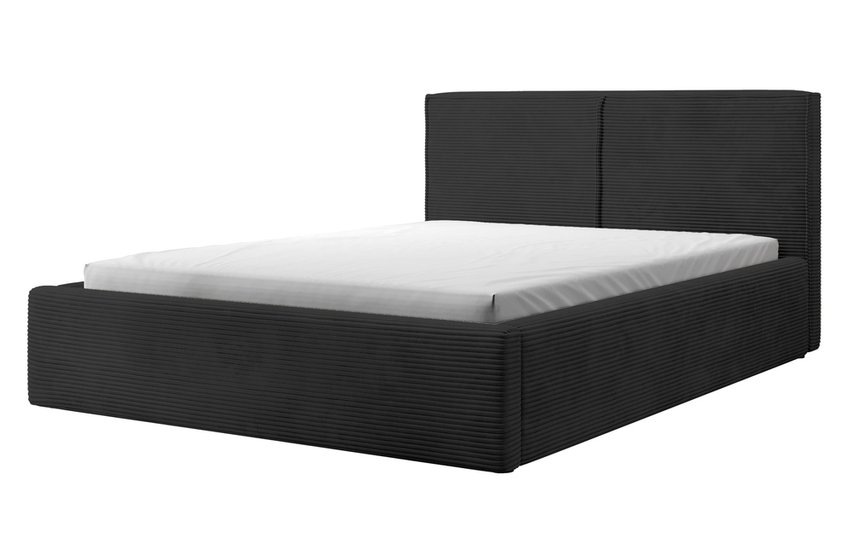 Upholstered bed 180/200 cm Farese black Poso 135 with container and gas actuator corduroy