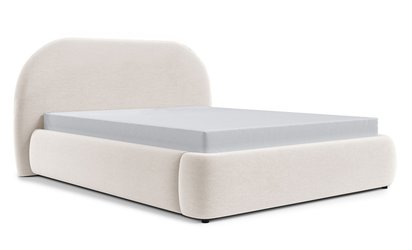 Upholstered bed 180x200 cm Ovo with storage cream metal frame gas lift easy-cleaning velvet