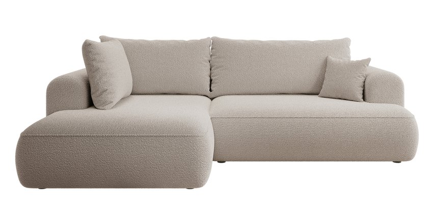 Ovo II L-shaped corner sofa with sleeping function Abriamo 02 with side and boucle container, left-hand