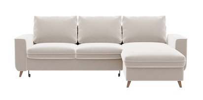 Almirante L-shaped corner sofa with sleeping function with storage, universal cream hydrophobic velvet