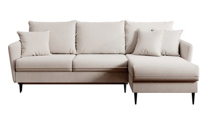 Volio velvet corner sofa with sleeping function, hydrophobic, black legs