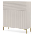 Lammelo tall chest of drawers, 92 cm, gray beige with golden legs