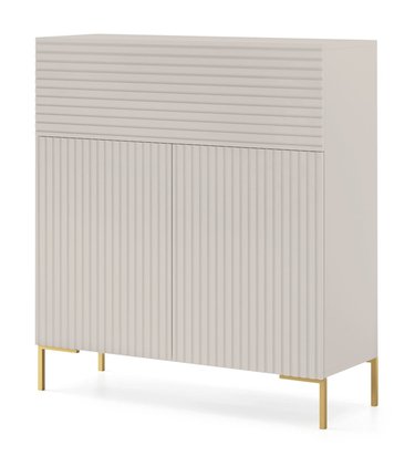 Lammelo tall chest of drawers, 92 cm, gray beige with golden legs