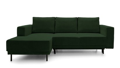 Rodario mini dark green corner sofa with sleeping function with left-hand corduroy container