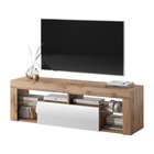 Meuble TV Bianko 140 cm (Eclairage : LED, Coloris : Chêne Lancelot / Blanc Brillant)