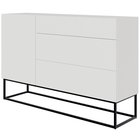 Veldio single-door chest of drawers with milled front and three drawers 140 cm White with black legs (MILOMAR FRAME)