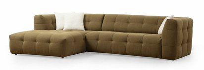 Vallume L-shaped quilted corner sofa, khaki, left-hand side