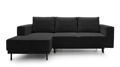 Rodario mini black corner sofa with sleeping function with left-hand corduroy container