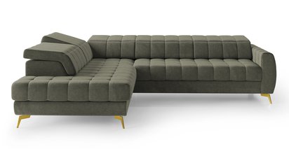 Corner sofa with sleeping function Pessi Castel 39 L-shaped with container and adjustable headrests easy-cleaning velvet left-hand side