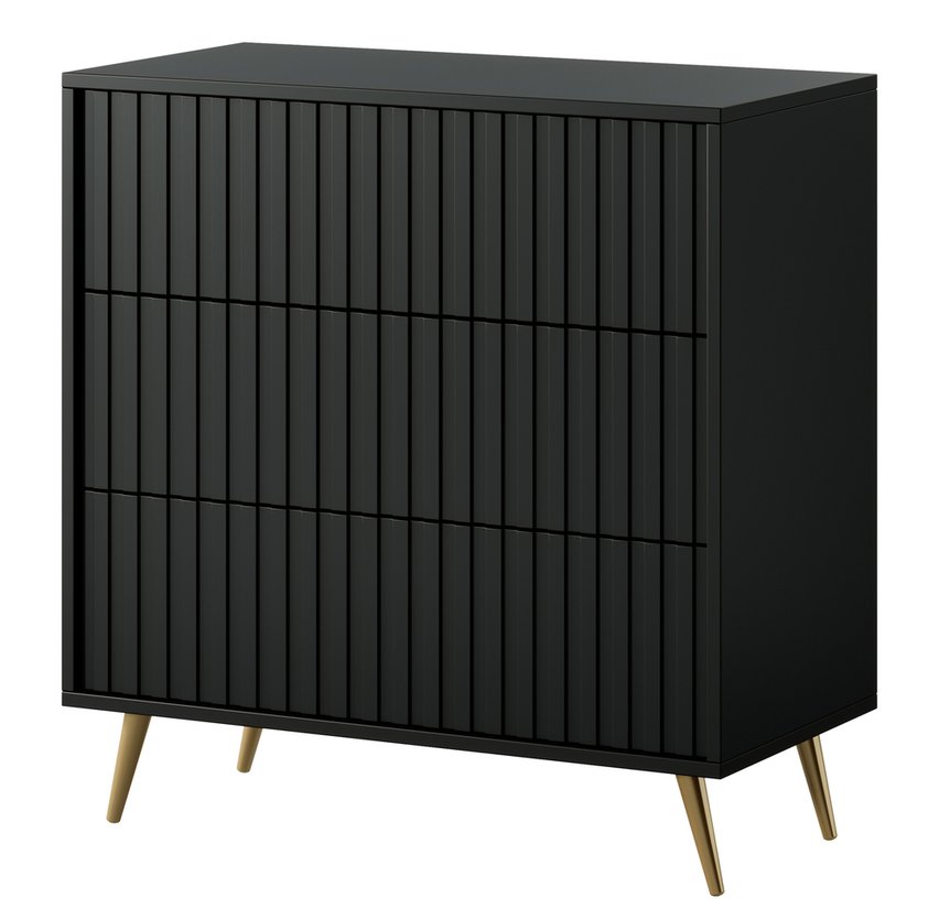 Bello chest of drawers with three drawers, 79 cm, black with gold legs